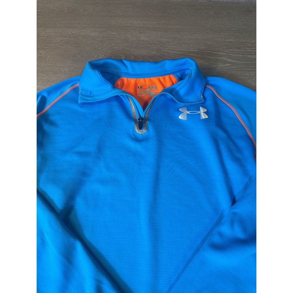 Under Armour Mens XL AllSeasonGear 1/4 Zip Pullover Blue Orange Fitted Running